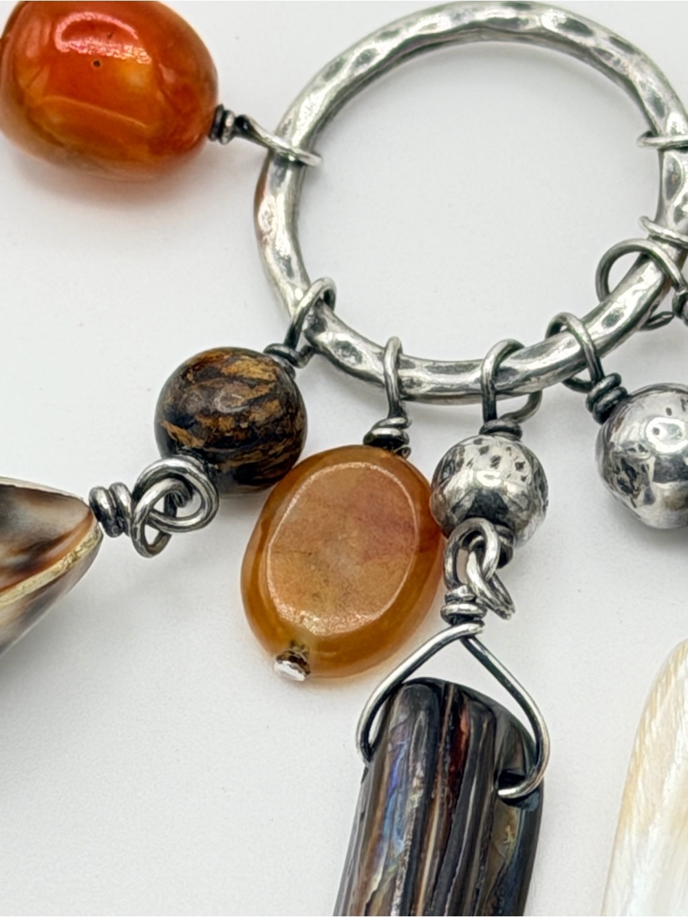 Silpada Vintage Sterling & Leather Citrine, Carnelian & Shell Necklace - Picture 9 of 16